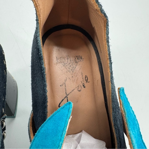 John Fluevog “Amor” Summer of Love Suede Clog Heels – Blue/Teal Approx Sz 8 - Picture 12 of 13